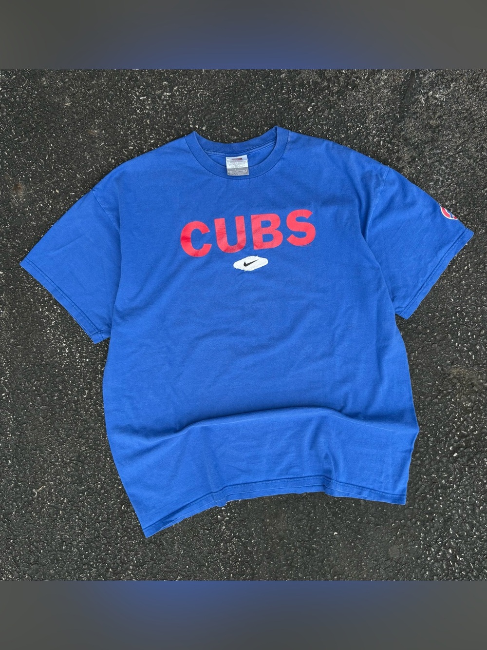 Vintage Chicago Cubs Nike Center Swoosh Embroidered Blue T-Shirt Size XL MLB USA
